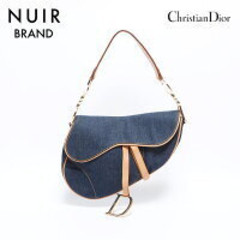 Christian Dior Saddle Bag Denim Shoulder Navy Blue